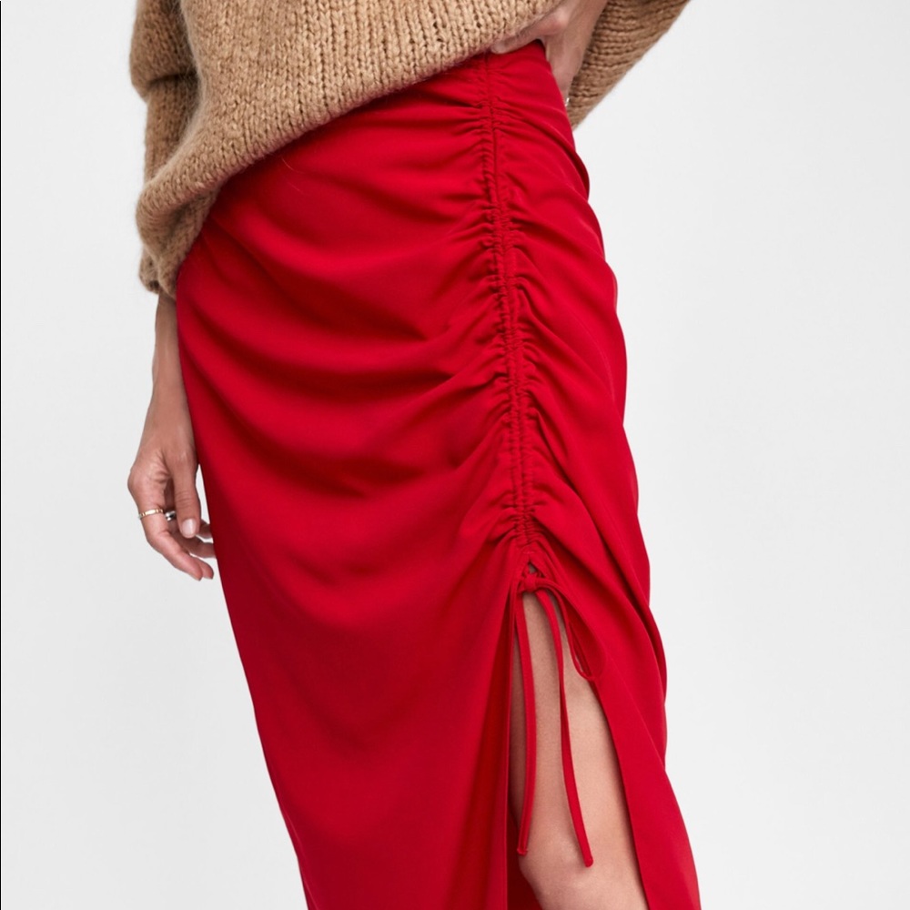 Zara Red Tie Cinched Midi Skirt Sz XS